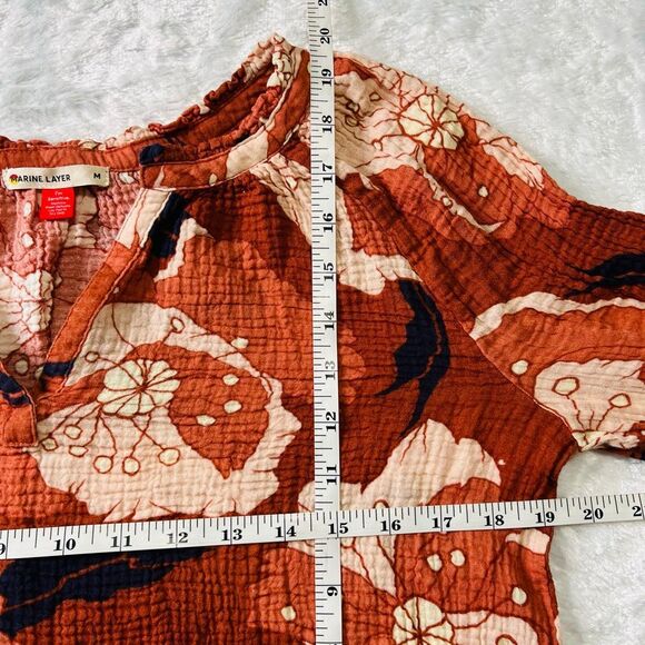 Marine Layer Womens Exploded Floral Nikki Collarless Gauzy Blouse Size Medium - Picture 2 of 4